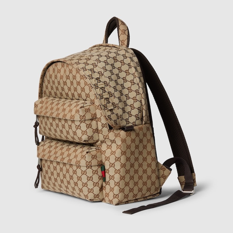 Gucci GG Canvas Medium Backpack Beige And Dark Brown For Men 14.4in ...