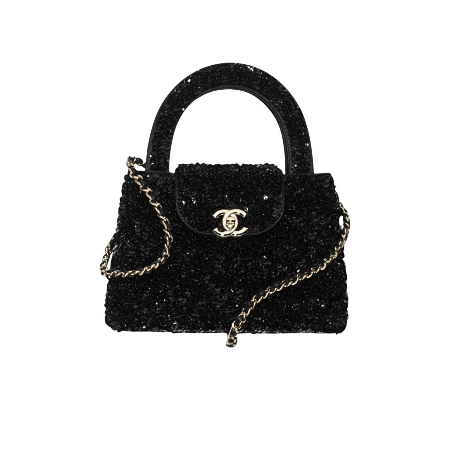 Chanel Shopping Mini Tote Bag 7.5in/ 19cm Sequins Black Gold Hardware ...